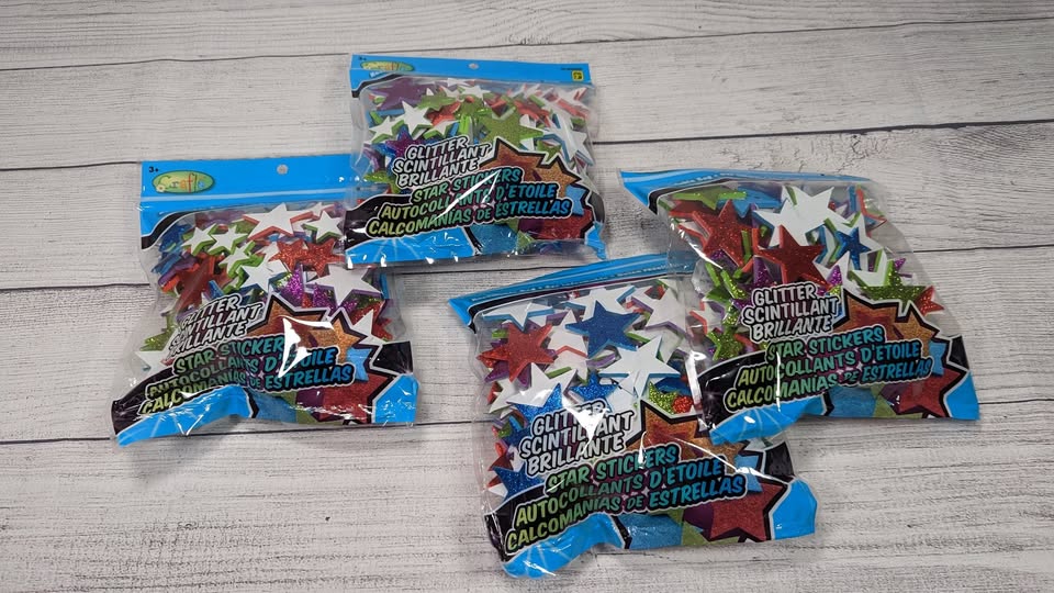 4 x Glitter Star Stickers Kids Decoration / 2 Sealed + 2 Open (Mostly Full)