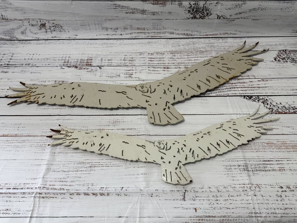 Vintage Handcrafted Metal Wall Art – Set of Two Flying Owls