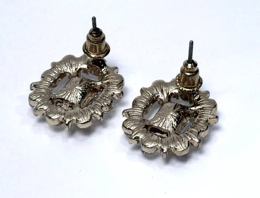Vintage Crystal Rhinestone Earrings – 1980s Silver Tone Costume Jewelry