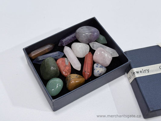 Crystal Stone Set Assorted Polished Gemstones in Gift Box Display