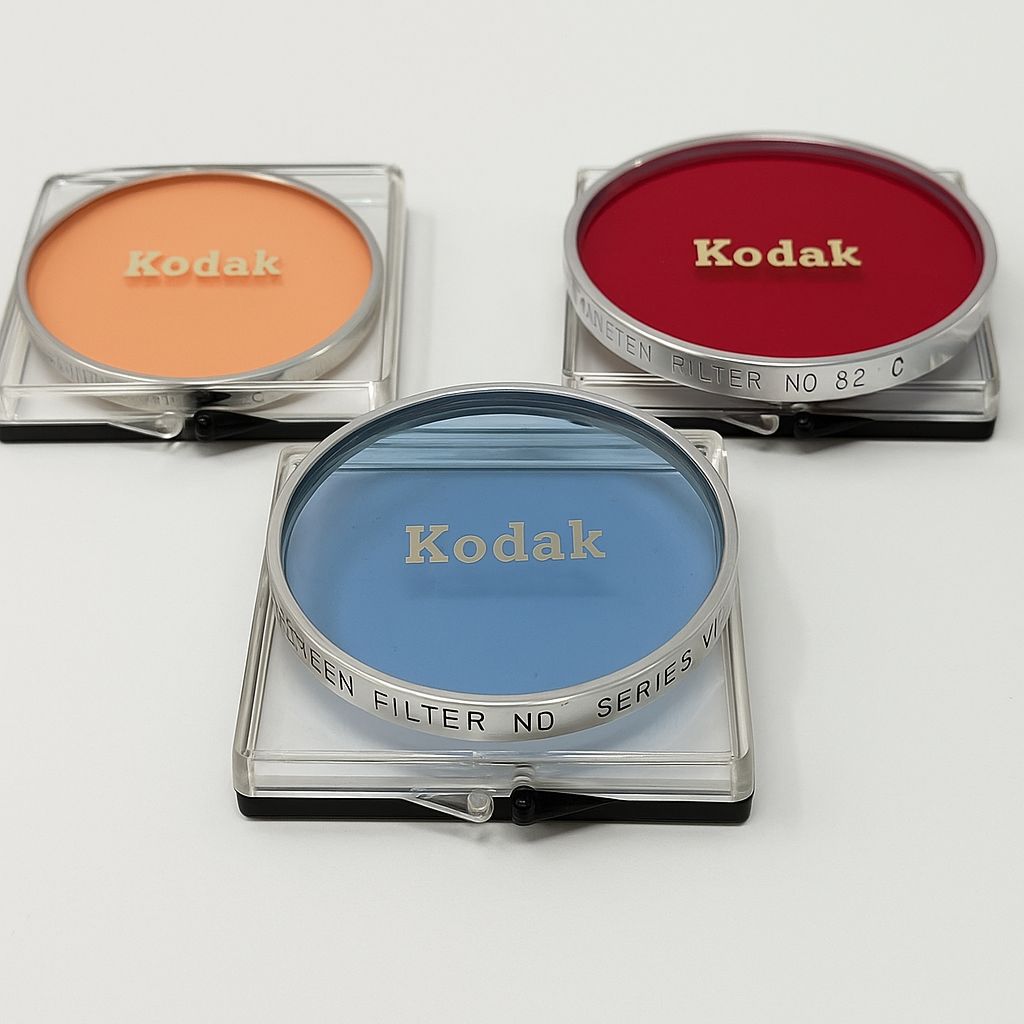 Lot of 3 Kodak Series VII Filters With Clear Cases Red Peach Blue Wratten Filters USA Made 1950s