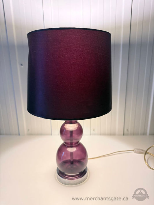 Purple Glass Table Lamp with Fabric Shade Modern Style