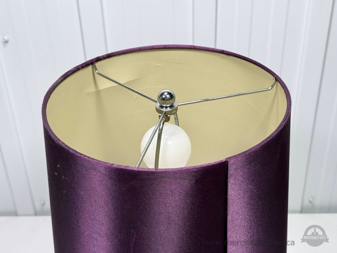 Purple Glass Table Lamp with Fabric Shade Modern Style