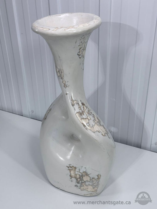 Large Distressed White Ceramic Floor Vase Decorative 25" Tall Heavy