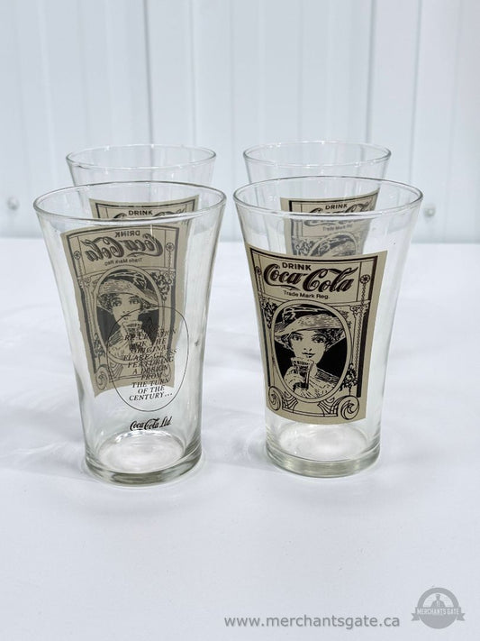 Vintage Coca Cola Flare Glass Reproduction Turn of the Century Design Drinking Glasses Set of 4
