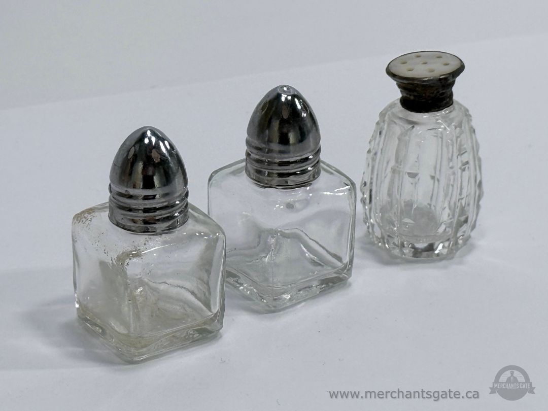Set of 3 Vintage Glass Salt and Pepper Shakers Mixed Designs 2"