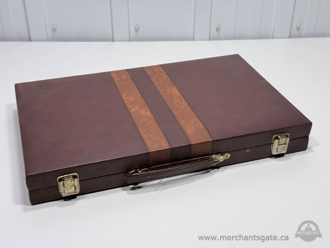 Vintage Leather Backgammon Set with Case – Complete Travel Game
