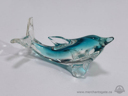 Art Glass Dolphin Figurine Blue Clear Hand Blown Glass Dolphin Sculpture