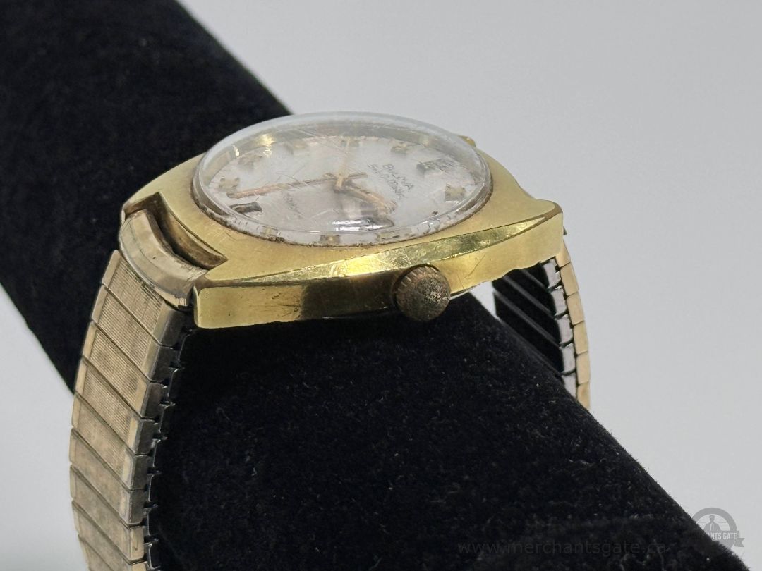 Vintage Bulova Set-O-Matic Dual-Day Automatic Watch Day Date Gold Tone 1970s Run