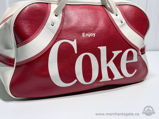 Vintage Coca Cola Travel Bag Red White Faux Leather Duffel Blondy Montreal Canada