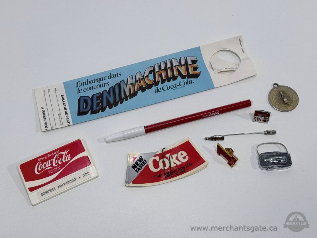 Vintage Coca Cola Promotional Lot Pins Stickers Pen Badge Ephemera Collection