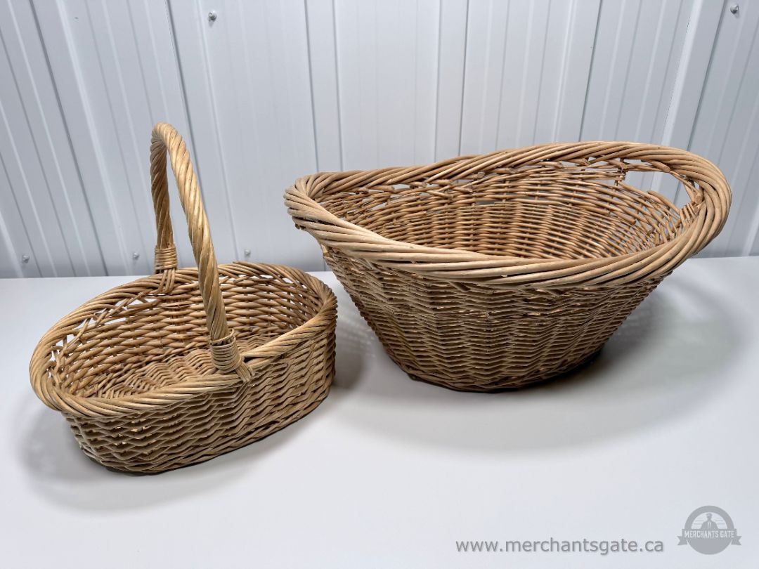 Wicker Basket Set Large Basket and Small Handle Basket Natural Woven