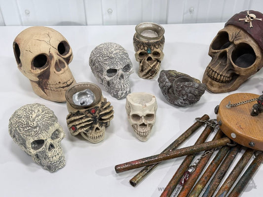 Skull Decor Lot Candle Holders Wind Chime Dinosaur Skull Gothic Halloween