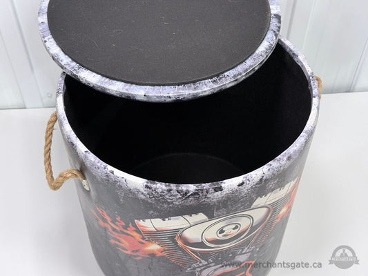 Ride Motorcycle Bucket Stool Storage Ottoman Round Seat 15" x 17"