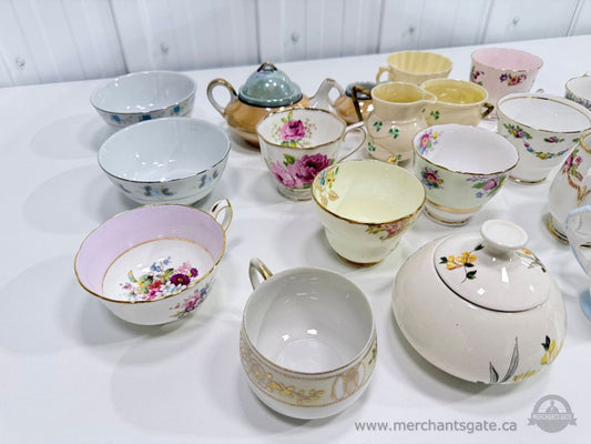 Vintage + Antique Bone China Teacups & Serving Pieces Lot 20 PCS England Floral Mixed Set