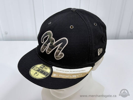 New Era Womens 59FIFTY Fitted Cap Black Camo Logo Size 7 1/4 Baseball Hat