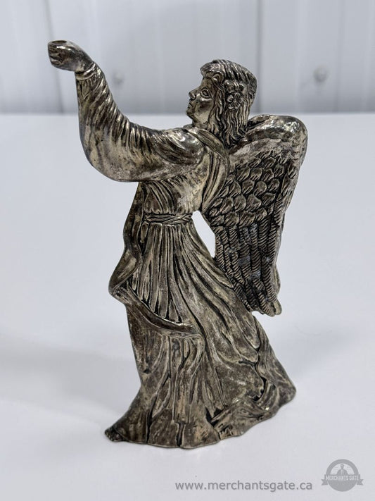 Silver Plated Angel Figurine Decorative Ornament Winged Angel Statue Home Decor