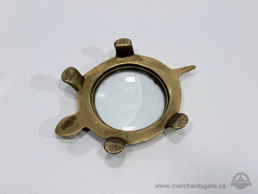 Vintage Brass Turtle Magnifying Glass Paperweight Desk Decor
