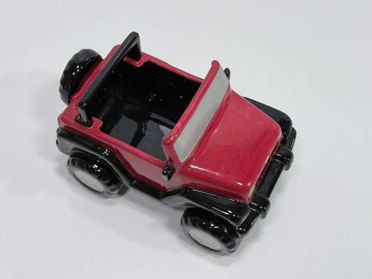 Jeep Ceramic Planter Red Black SUV Shape Decorative Pot 9" wide