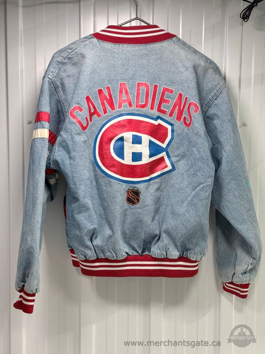 Title Vintage Montreal Canadiens Denim Jacket NHL Logo Snap Front Made in Canada Size L