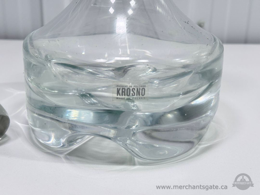Krosno Glass Decanter with Stopper Heavy Base Clear Crystal Style Barware