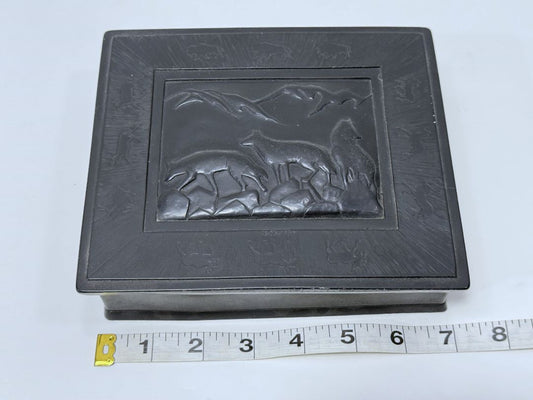 Vintage Soapstone Wolf Carving Box