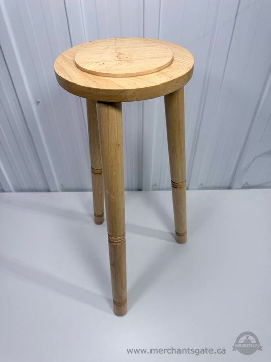 Wood Plant Stand Stool Round Top Three Leg Natural Wood 27.5" Tall