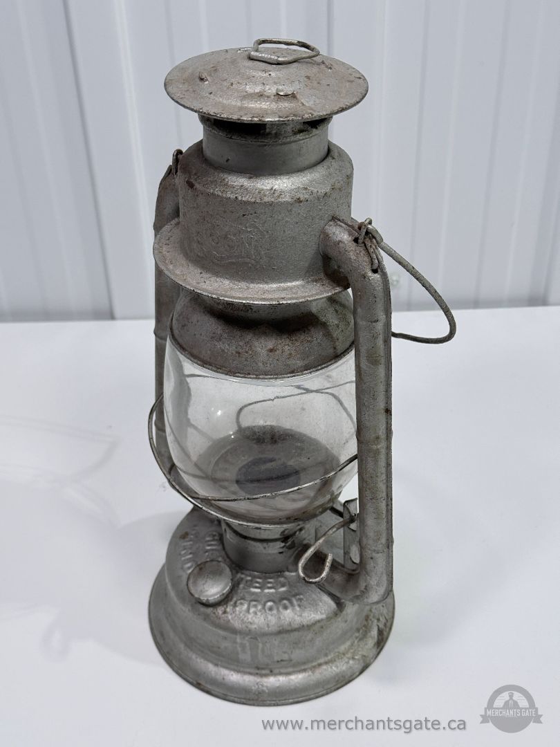 Vintage Metal Kerosene Lantern Oil Lamp Made in Canada Clear Glass Globe 15"