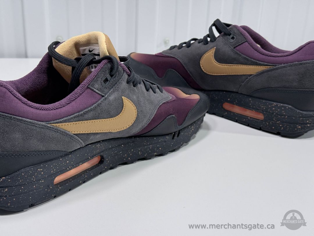Nike Air Max 1 Premium Sneakers Size 13 Black Burgundy Gold Running Shoes