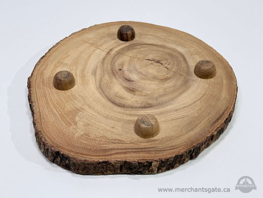 Live Edge Wood Serving Tray 13" Round Rustic Natural Wood Slab with Bark Edge