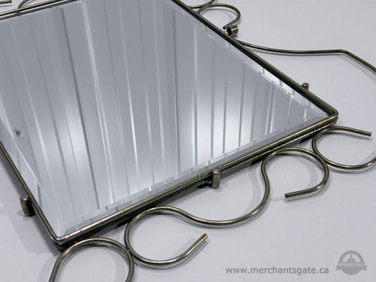 Vintage Metal Scroll Frame Wall Mirror Beveled Glass Decorative