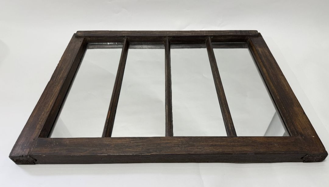 Antique Window Frame Mirror – 4-Pane Rustic Wood Decor (27.5” x 21.5”)