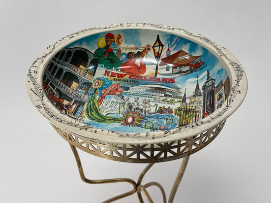 Vintage New Orleans Souvenir Tray on Mid-Century Wire Stand