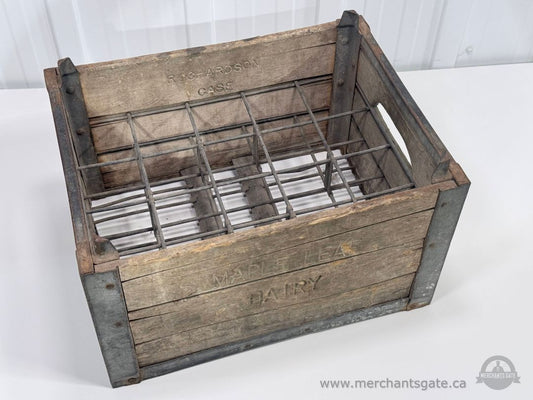 Vintage Wooden Milk Crate Maple Leaf Dairy Richardson Case Metal Reinforced