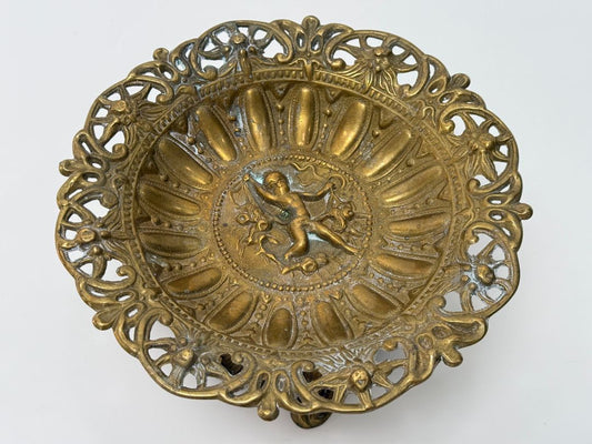 Solid Brass Victorian-Style Cherub Pedestal Bowl – 9" Wide