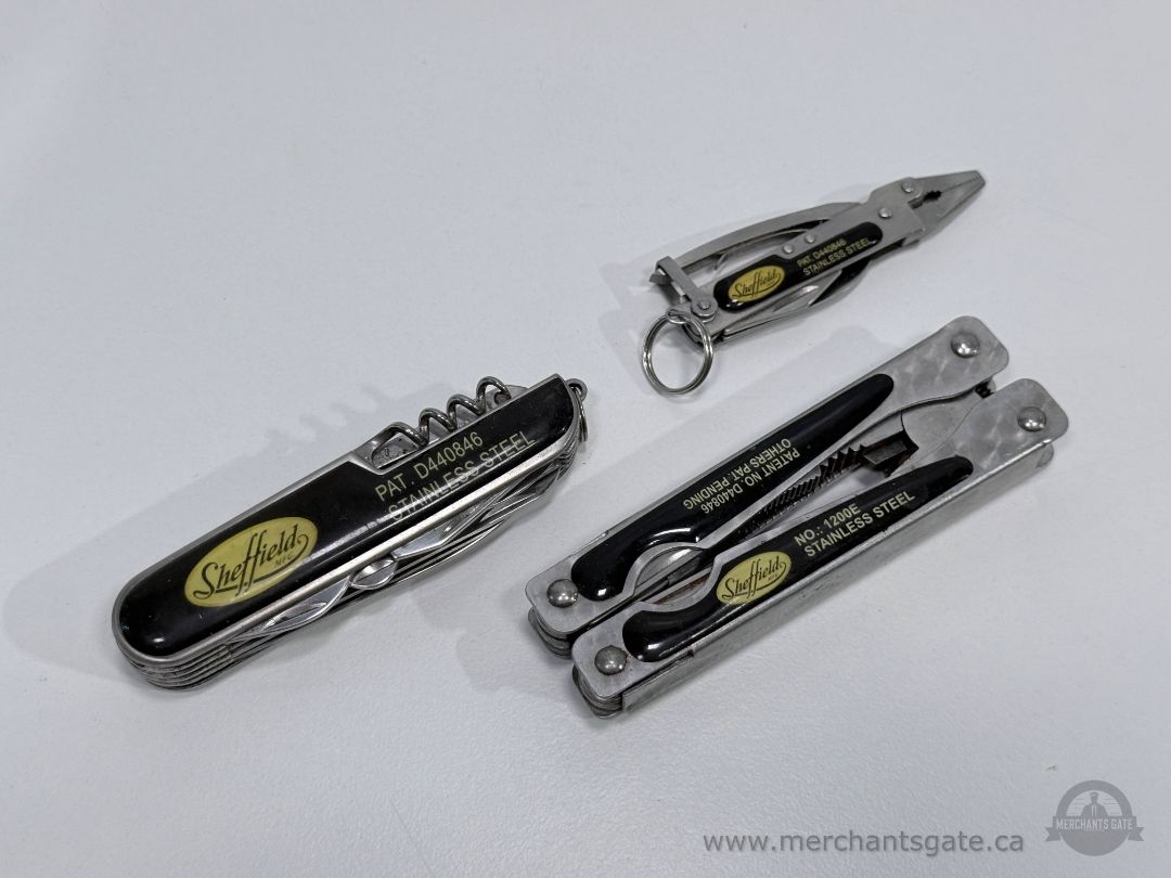 Sheffield Multi Tool Set Stainless Steel Pocket Knife Corkscrew Pliers Keychain