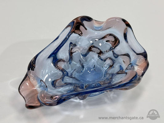 Vintage Murano Style Blue Pink Art Glass Bowl Freeform Heavy 9.25"