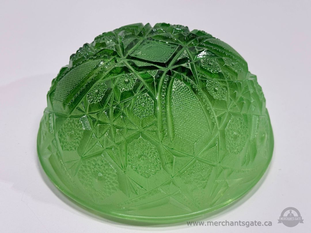 Vintage Green Depression Style Pressed Glass Bowl Starburst Pattern Serving Dish