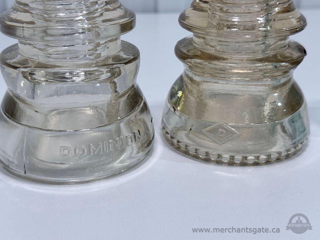 Vintage Glass Insulators Dominion Clear and Aqua Electrical Line Insulators Lot of 3
