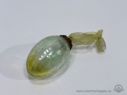 Crackle Glass Egg Ornament Green Yellow Decorative Hanging Easter Style 3"