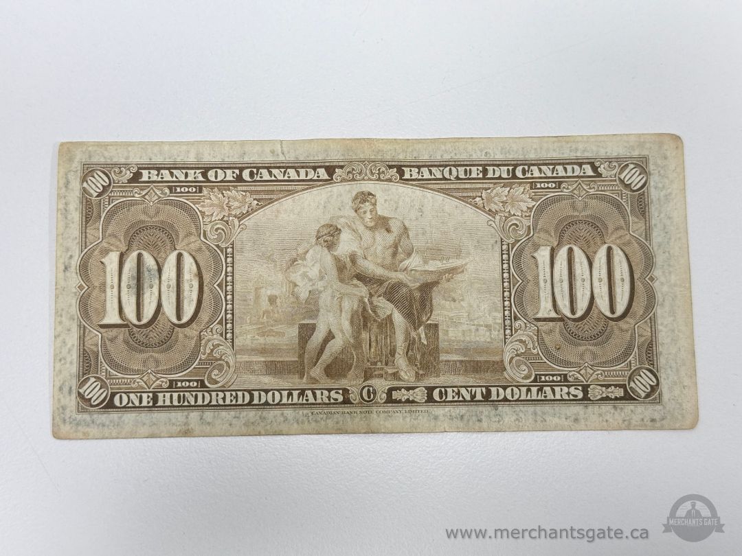 1937 Bank of Canada $100 Note Gordon Towers B3551446 Vintage Canadian Banknote