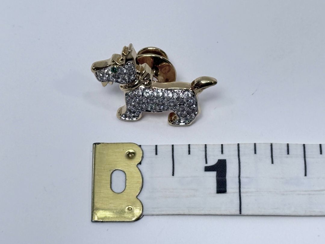 Sparkly Dog Pin Gold Tone Crystal Scottie Brooch Retro Puppy Jewelry Lapel Accessory