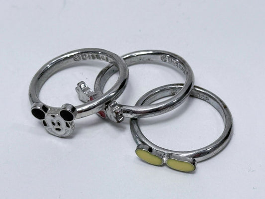Mickey Mouse Ring Set Vintage Disney 925 Enamel Stackable Jewelry, 1990s