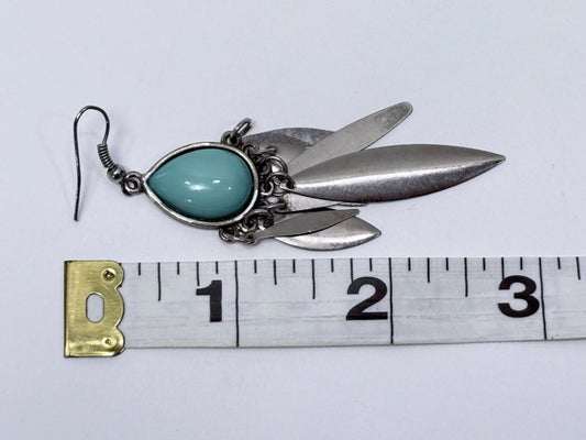 Tribal Style Dangle Earrings with Turquoise Teardrop Cabochons, 1990s