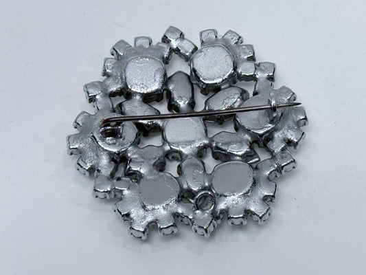 Vintage Snowflake Brooch Aurora Rhinestone Silver Tone Midcentury Pin 1960s