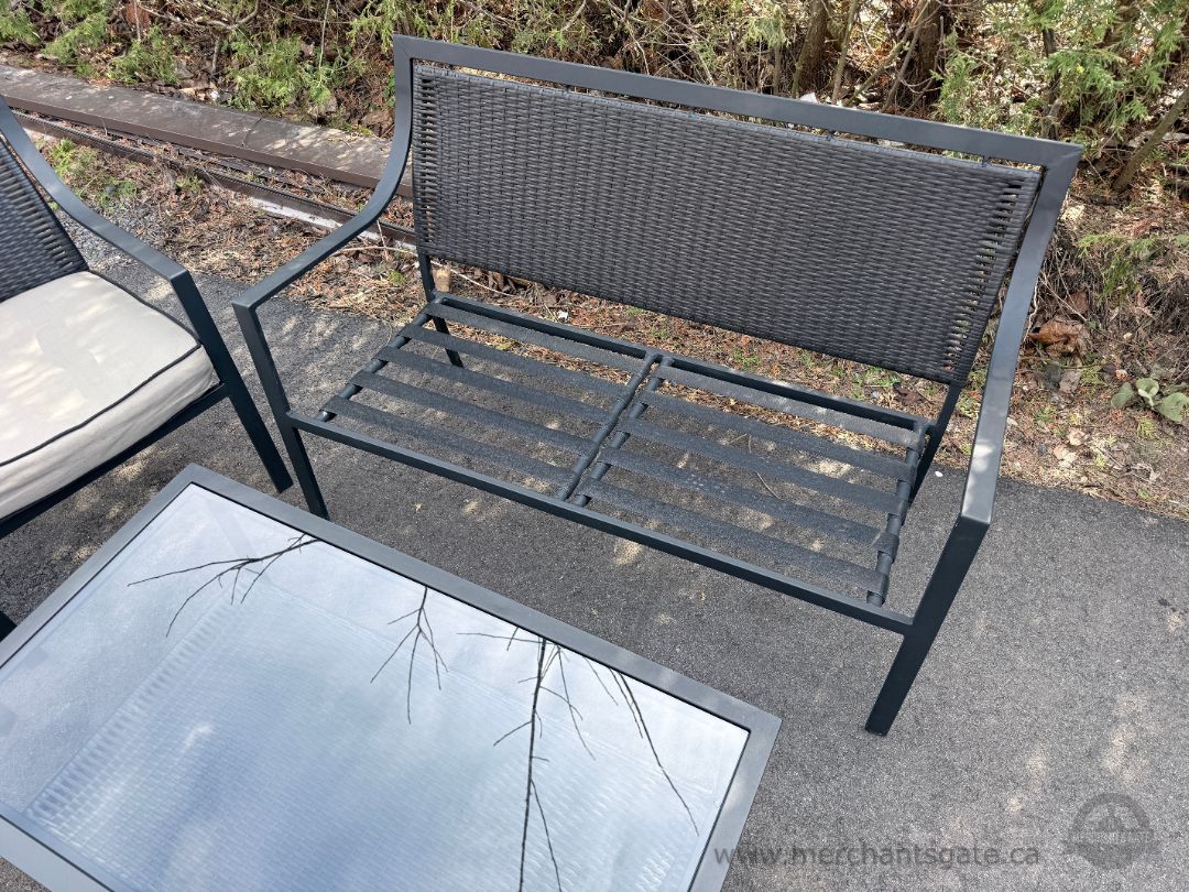 Patio Conversation Set Wicker + Metal Frame Sofa Chairs Glass Table