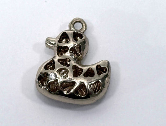 Mini Rhinestone Duck Pendant Silver Tone Charm Tiny Animal Jewelry Accent For Necklace or Braceletelry