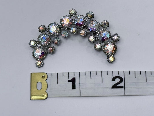 Vintage Aurora Borealis Crescent Brooch Signed JULIANA Rhinestone Statement Jewelry 2 Inch