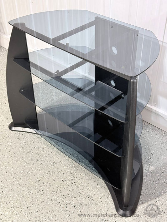 Glass TV Stand Media Console Black Frame 4-Tier Tempered Glass Shelves Cable Management