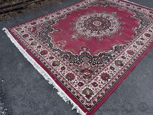 Large Red Traditional Area Rug 125" x 91" Medallion Pattern Fringed Carpet
